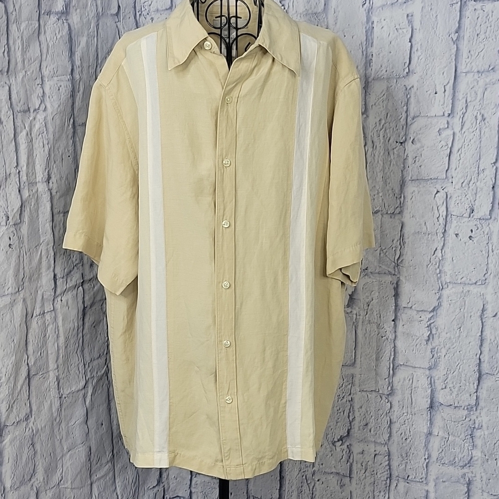 CLAIBORNE LUXE Men Yellow and White Silk and Linen Button Up Shirt XL